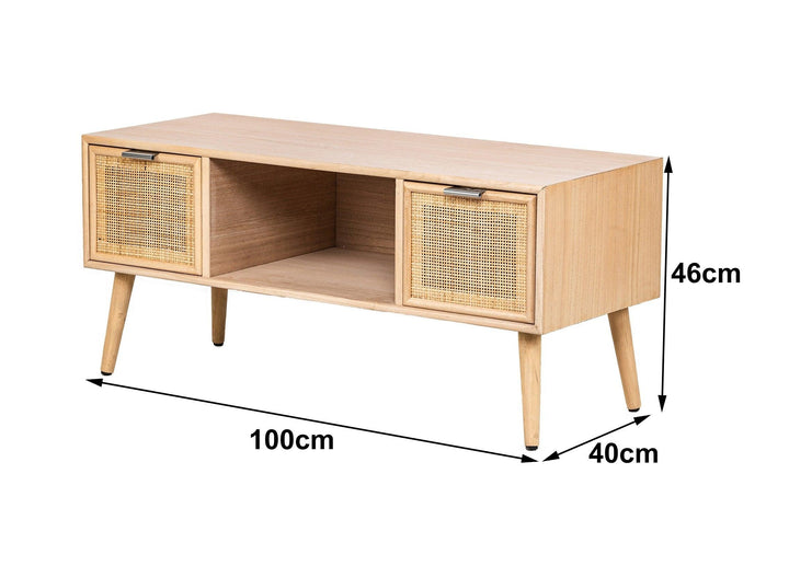 Mueble de TV de 2 cajones de madera y ratán