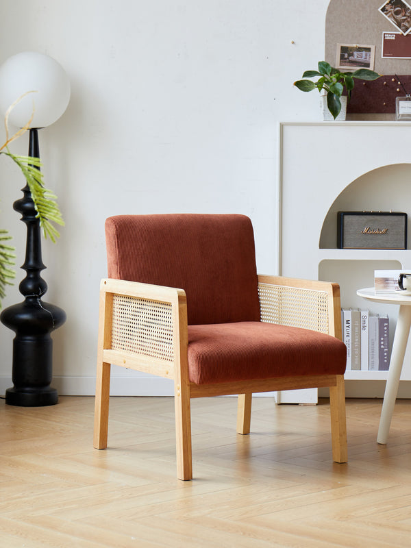 Sillón de madera maciza y mimbre terracota