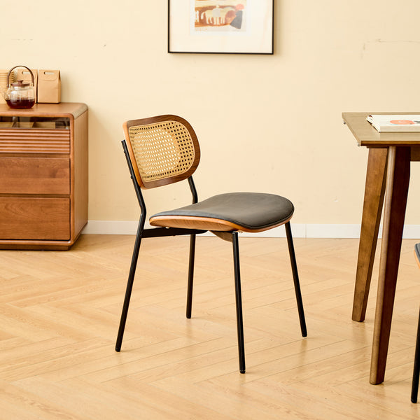 ALESUND - Set de 2 sillas de comedor de ratán y ante negro