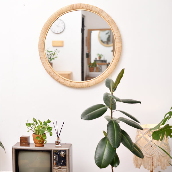 DARWIN - Espejo redondo Ø 75 cm de ratán natural