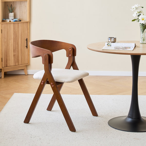 PORI - Lote de 2 sillas de comedor de nogal y tela beige