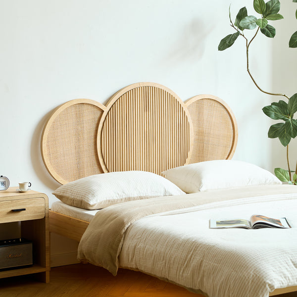 BODO - Cabecero 160 de madera maciza y ratán natural