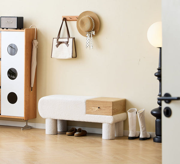 VADSO - Banco con almacenaje en bouclé blanco