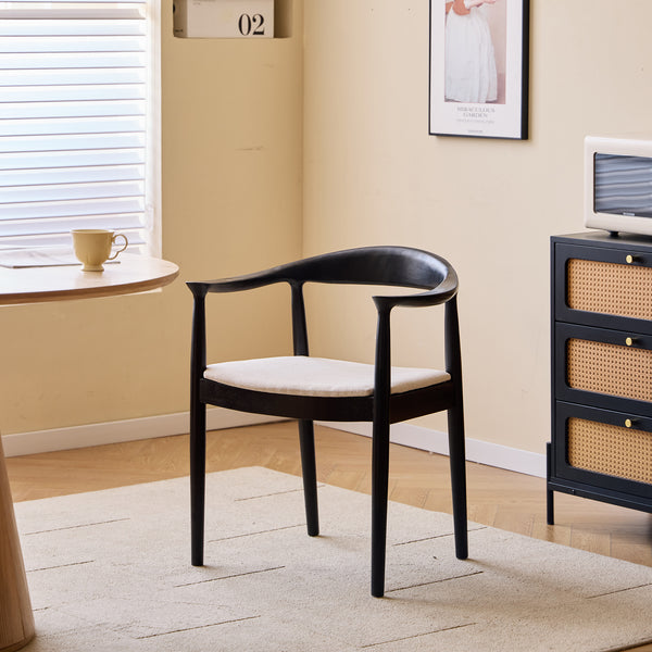 SALTA - Juego de 2 sillas de comedor de madera maciza negra y tela beige