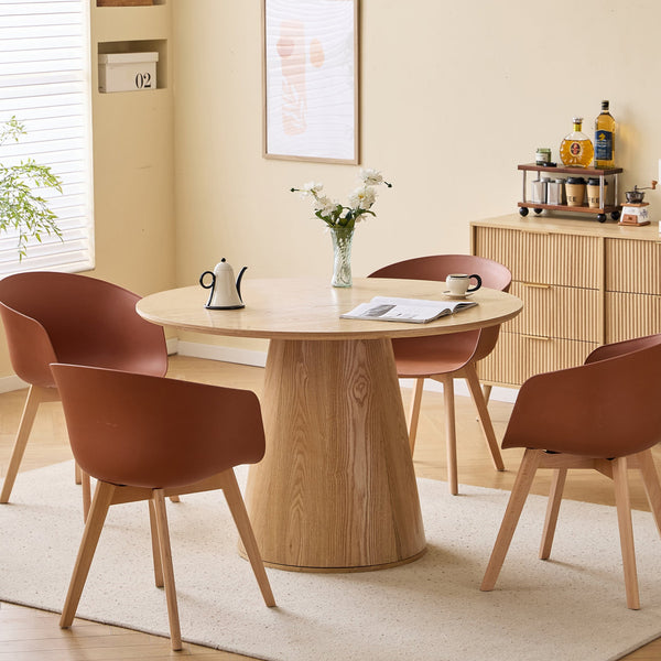 CALI - Mesa de comedor redonda de madera de pino para 6 personas