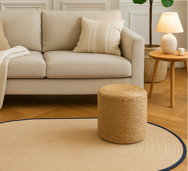 HARALD - Pouf bout de canapé en jute naturelle avec rangement