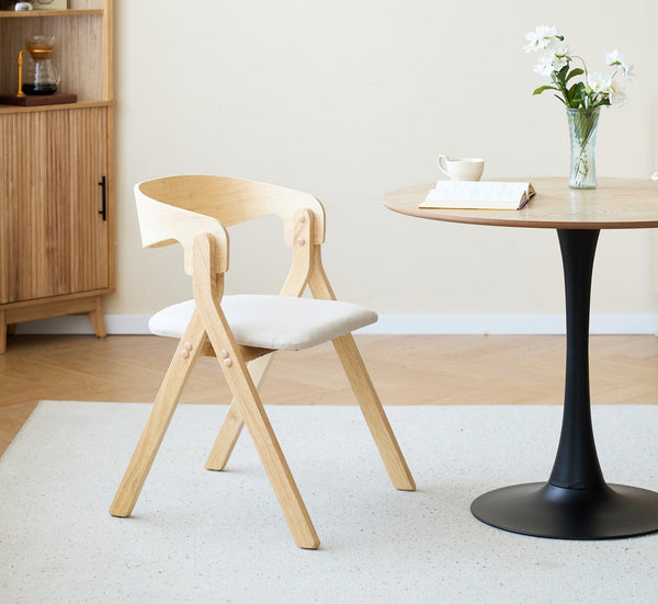 PORI - Lote de 2 sillas de comedor de madera maciza y tela beige