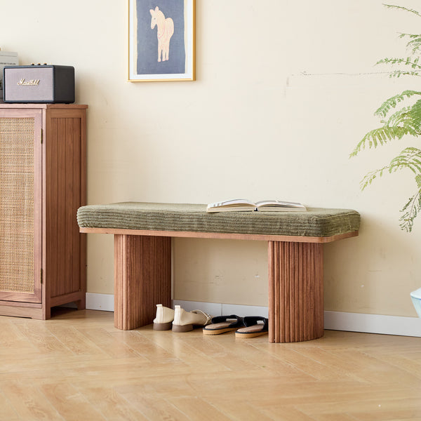 PIREUS - Banco de madera maciza y pana verde