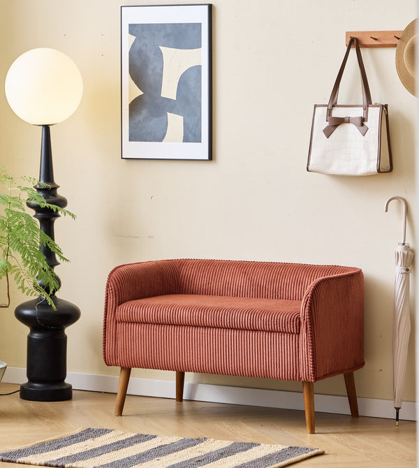 KIRKENES - Banco arcón de pana de madera y terracota