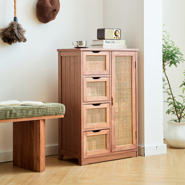 KIEL - Aparador / mueble de almacenaje de nogal y ratán