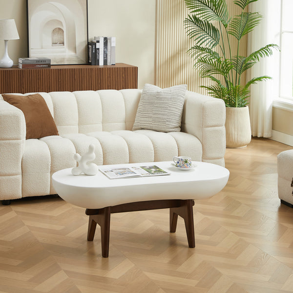 IRUNA - Mesa de centro de interior y exterior de madera y magnesita blanca