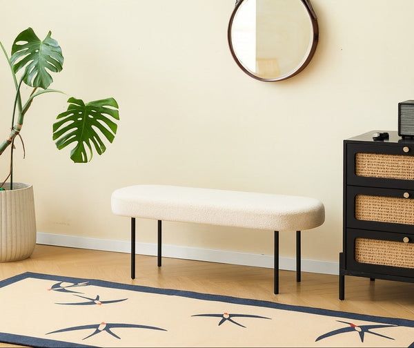 OSLO - Banco de metal en tela bouclé blanca