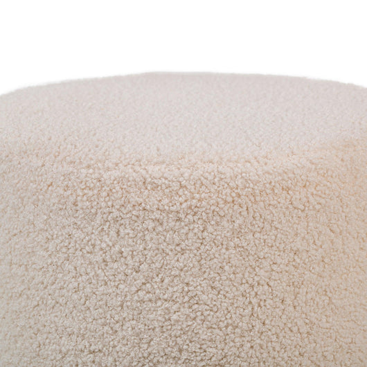 Puf en tela bouclé blanca y base en madera