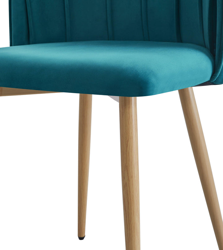 Lote de 2 sillas de metal efecto madera con tela azul pato
