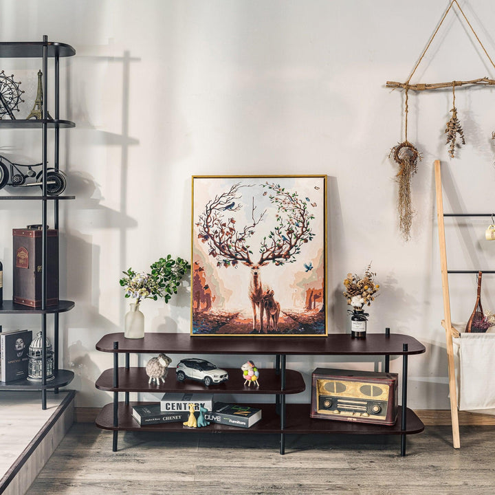 Mueble de TV de estilo moderno en metal y madera marrón