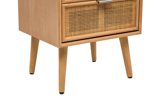 Cómoda de 3 cajones en madera y ratán natural