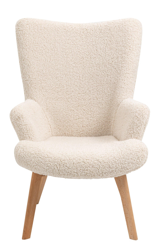 Sillón en madera maciza en tela bouclé blanca