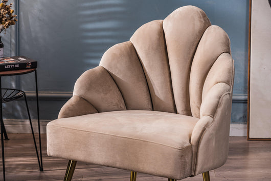 Sillón retro de metal y terciopelo beige