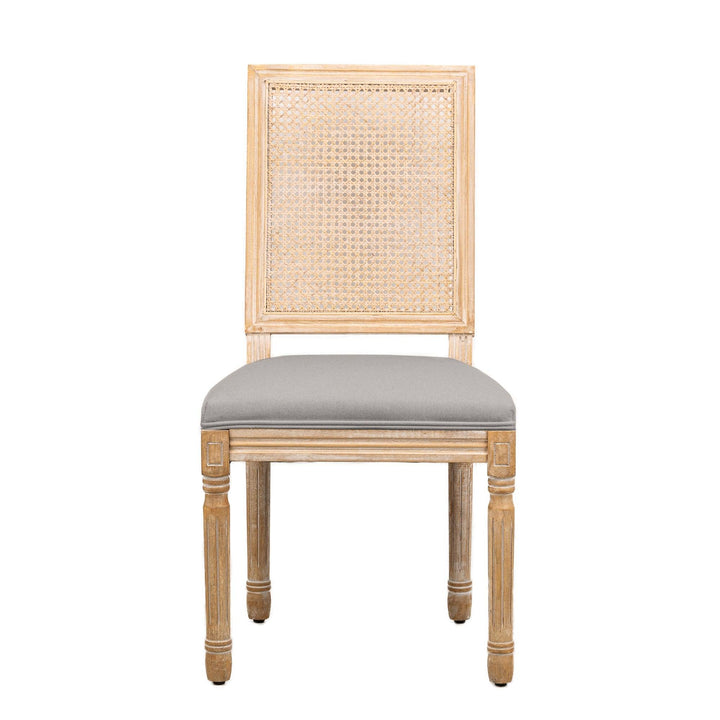 Lote de 2 sillas de madera y caña con asiento de tela gris oscuro