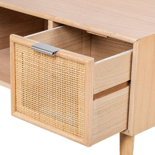 Mueble de TV de 2 cajones en madera y ratán