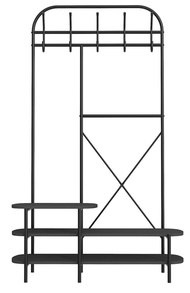 Armario recibidor de estilo industrial con estantes de madera negra