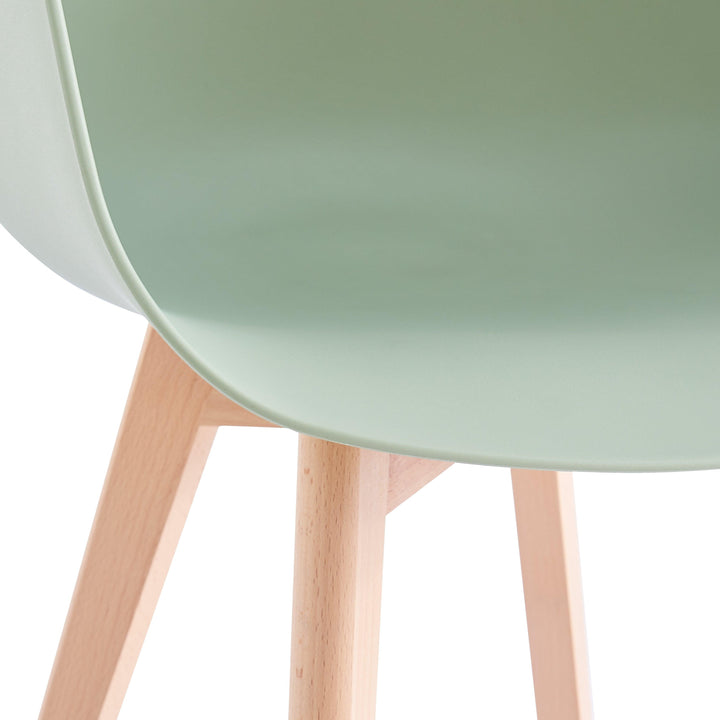 Juego de 4 sillas escandinavas de madera y polipropileno, verde menta
